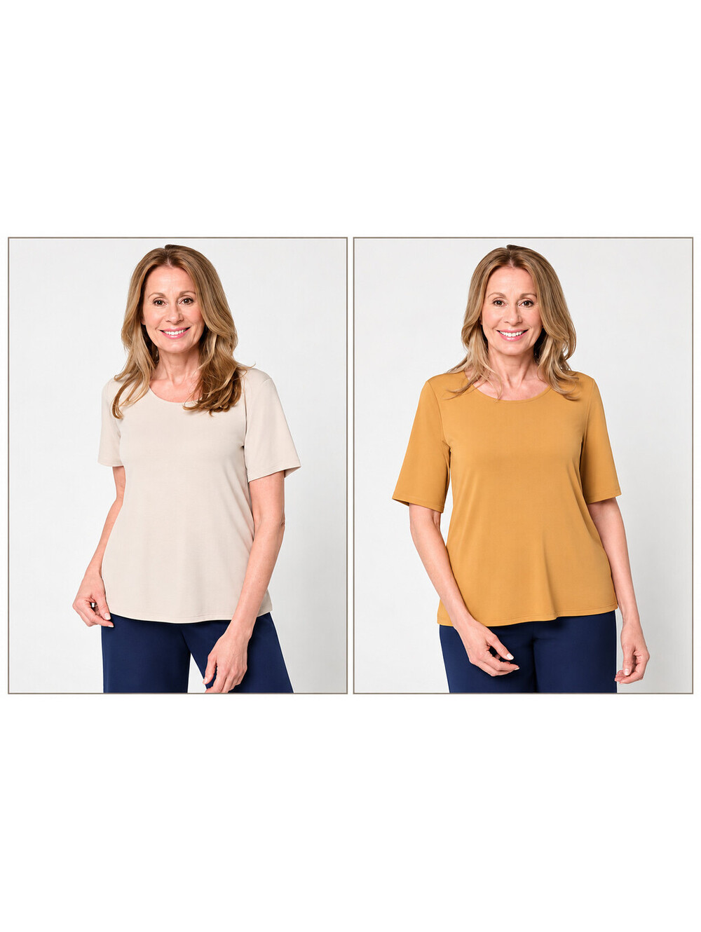 Susan Graver Essentials Liquid Knit Set of 2 Tops Tan/Brown, Size Medium